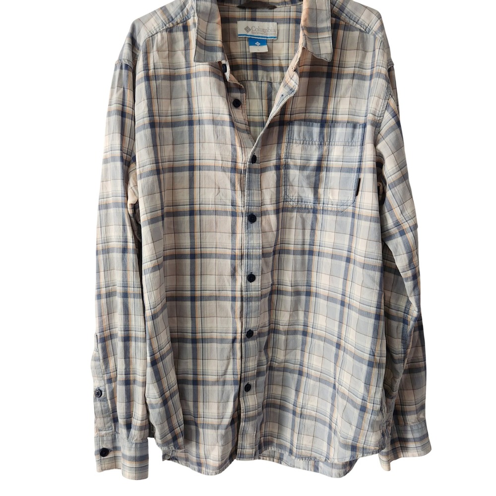 Columbia plaid long sleeve button down Mens Size‎ Large 100% Cotton